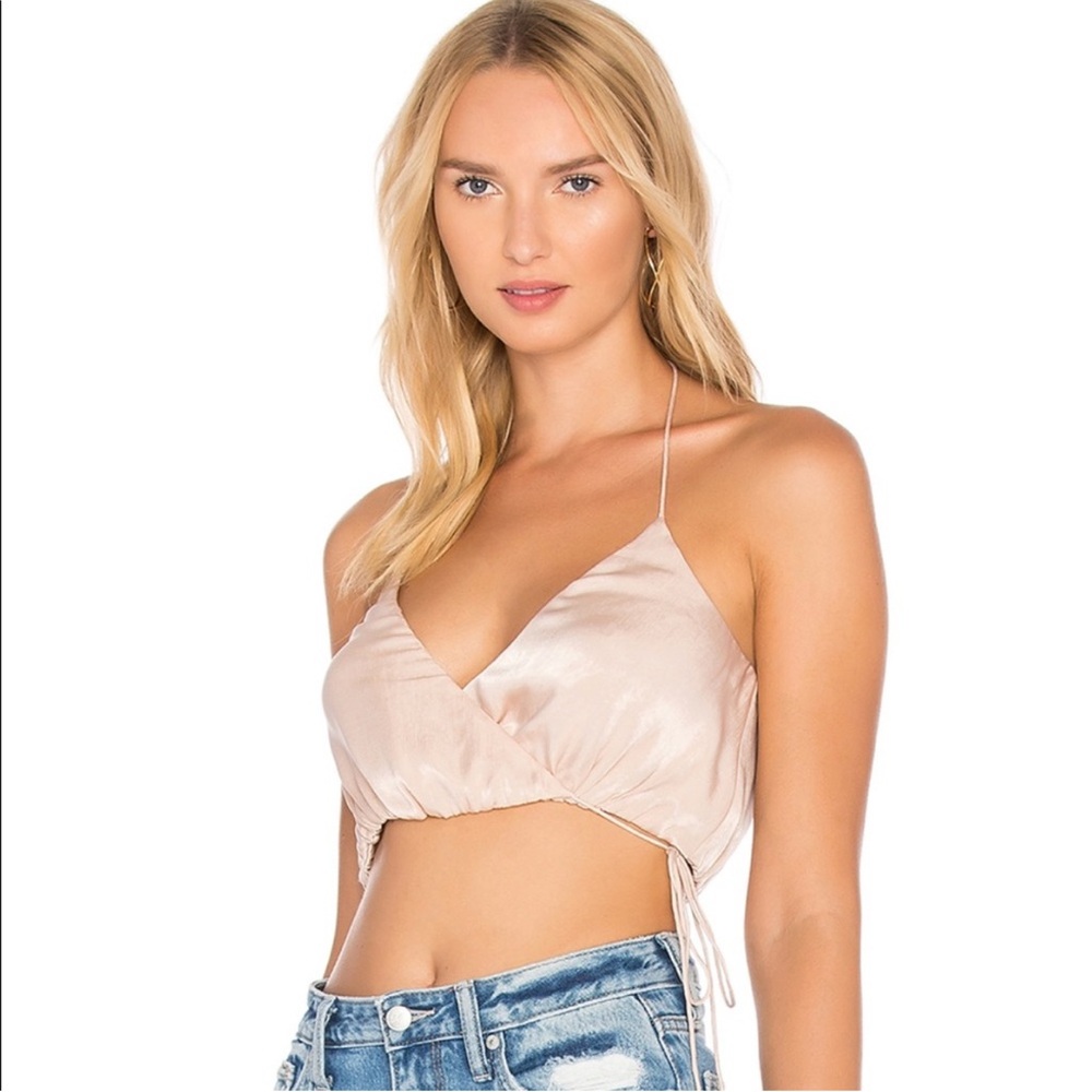 NWT Lovers + Friends Blush Satin Wrap Crop Top – Size Small